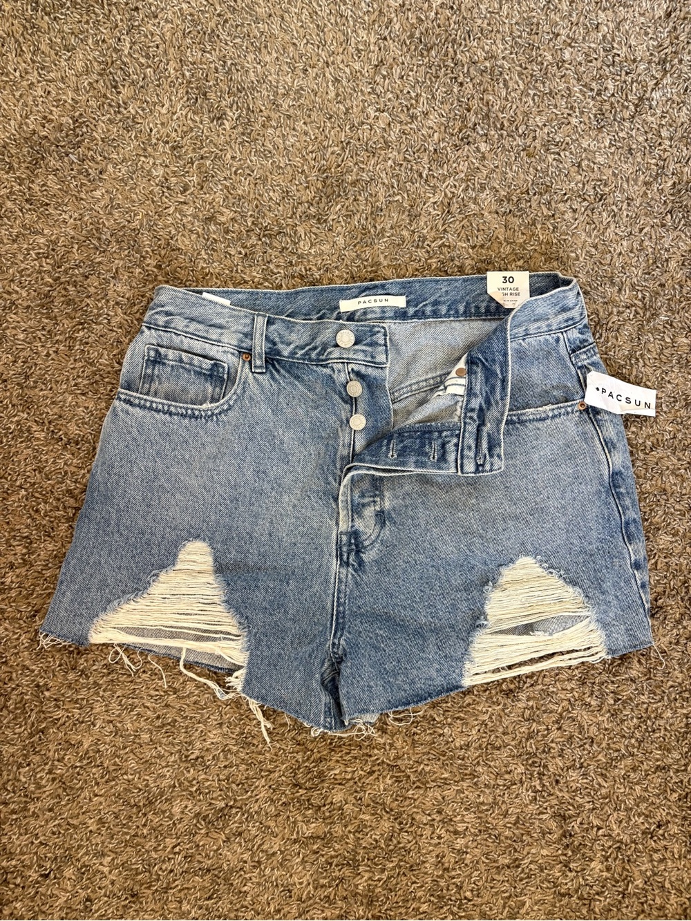 NWT PacSun Vintage High‎ Rise Distressed Denim Shorts Blue Size 30 Button Fly